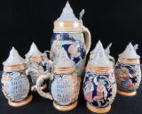 (7) Piece Waidmanns West Germany Beer Stein Set (1) Large & (6) Small.