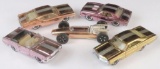 Lot of (5) vintage Aurora Cigar Box Die-cast Cars includes 6118 Mustang, 6155 Ford Torino, 6123 Form