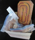 Lot of vintage toys & more includes (3) early card decks, blocks, 1886 spelling board & more.