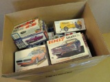 Huge box with dozens of vintage car models includes monogram, AMT & more! (some done some in box).
