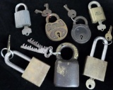 Lot of (7) vintage Pad Locks with keys includes J.H.W. Climax Co. Newark, N.J., Yale & Towne Stamfor