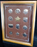 1987 Franklin Mint Sterling Silver Law Man Badge Collection with Display Case.