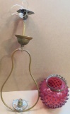 Vintage Hobnail Cranberry Glass Hanging Lamp. Pickup or Onsite Only! No Shipping on this lot!