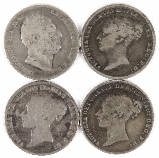 Lot of (10) Great Britain 6 Pence includes 1834, 1838, 1864 Die 7, 1866 Die 26, 1872 Die 19, 1881, 1
