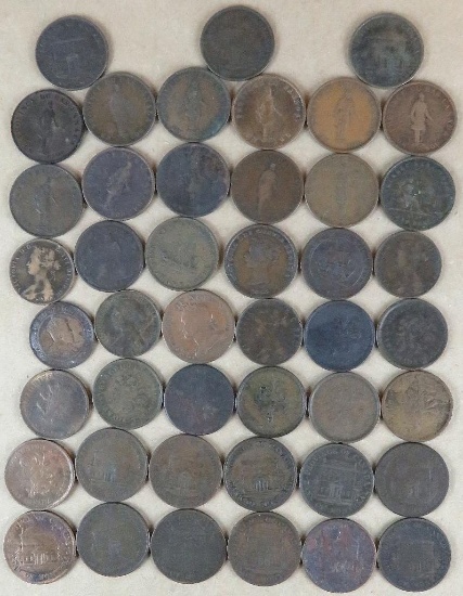 Lot of approx (45) 19th Century Canada, Wellington, New Brunswick, Newfoundland & more - Half Penny