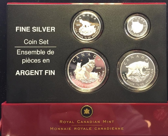 2005 Canada .9999 Fine Silver Coin Set - Canadian Lynx. 1/10th oz. - 1/4 oz. - 1/2 oz. & 1 oz. In
