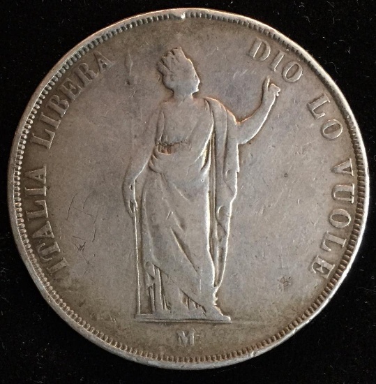 1848 M 5 Lire Italian States Provisional Coinage