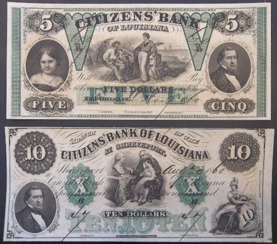2 PC. LOT CITIZENS BANK OF NEW ORLEANS $5 & $10