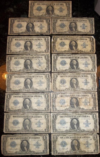 15 PC LOT OF 1923 $1 SILVER CERTIFICATES