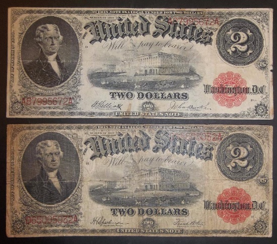 2 PC LOT OF 1917 $2 US NOTES