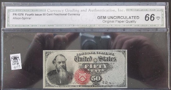 50 CENT FRACTIONAL CURRENCY 4TH ISSUE CGA GEM CU66 FR-1376