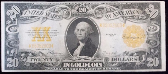 1922 $20 GOLD CERTIFICATE CONSECUTIVE TO 2 PREVIOUS LOTS