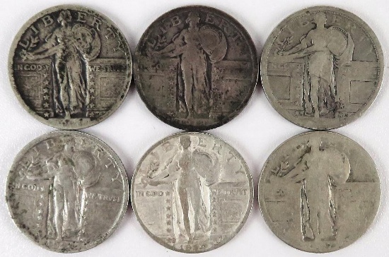 Lot of (6) Standing Liberty Quarters includes 1918 D, 1924, 1927 S, 1930 S & (2) others.