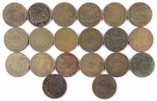 Lot of (20) Two Cent Pieces - mixed dates.