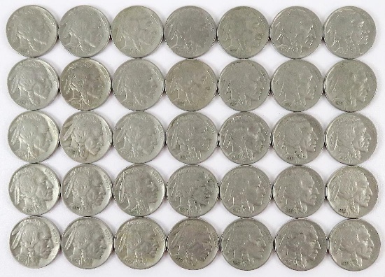 Lot of approx (100) 1935-1937 Buffalo Nickels - full horns.