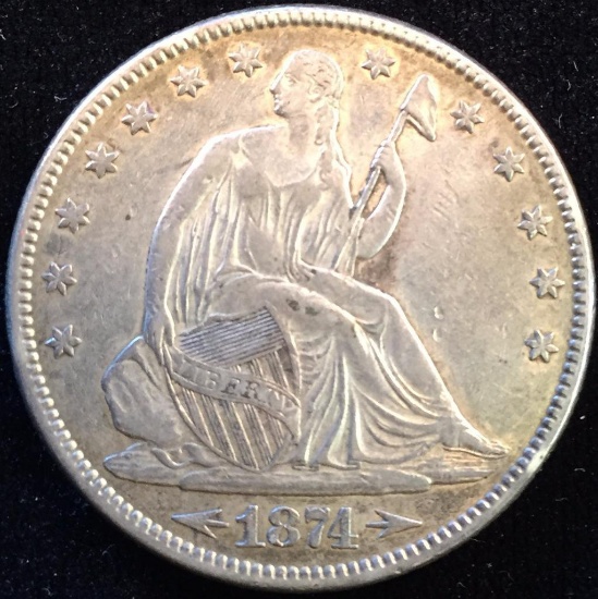 1874 W/ Arrows Seated Liberty Half Dollar