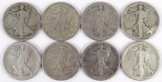 Lot of (8) Walking Liberty Half Dollars includes (2) 1916 D, (5) 1916 S & 1921 S.