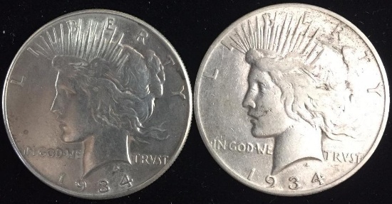 2 Pc. Lot of Peace Dollars 1934P & 1934S.