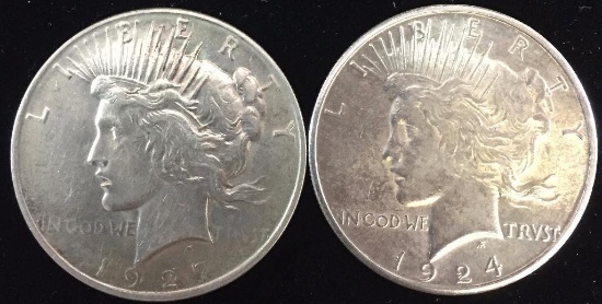 2 Pc. Lot of Peace Dollars 1924 S & 1927 D.