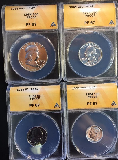 4-Pc. 1954 US Proof Set all slabbed ANACS Certified Proof 67 - No Cent.