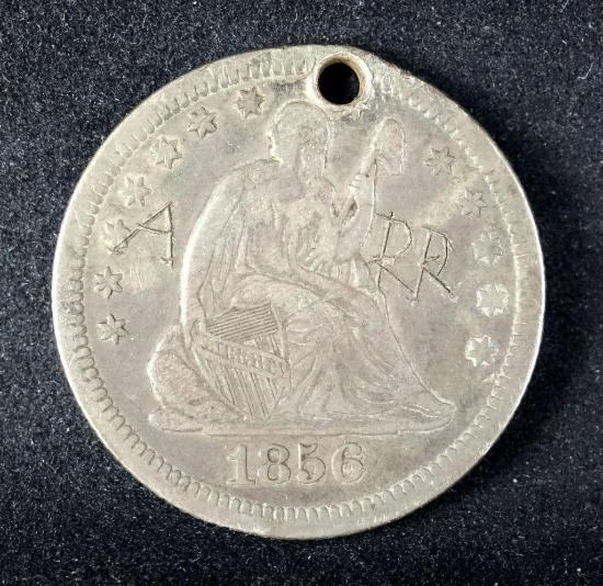 1856 O Seated Liberty Quarter holed.