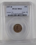 1957 D Roosevelt Dime. PCGS Certified MS66.