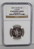 2003 S Silver Illinois Washington Statehood Quarter. NGC Certified PF68 Ultra Cameo.
