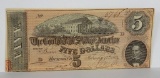 1864 $5 Confederate States of America Note.