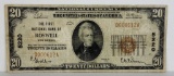Rare! 1929 $20 National Currency Note The First National Bank of Roswell, New Mexico. CH# 5220.