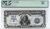1899 $5 Silver Certificate Chief Oncpapa Note. FR# 281. PCGS Certified About New 53.