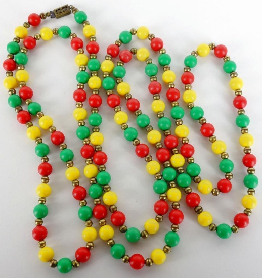 Vintage Necklace includes Green, Yellow, Red & Gold Beads. Approx 45.0 grams.