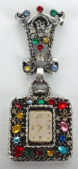 Vintage Lapel Watch Style Multi-Colored Stone Pin / Brooch. Approx 29.8 grams.
