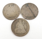 Lot of (3) Seated Liberty Dimes includes 1876, 1882 & 1891.