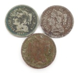 Lot of (3) Three Cent Nickel Pieces includes 1865, 1872 & 1873.