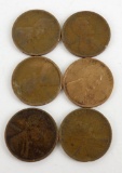 Lot of (6) 1909 Lincoln Wheat Cents.