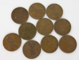 Lot of (10) 1909 Lincoln Wheat Cents.