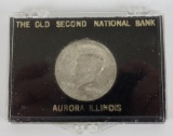 1964 Kennedy Half Dollar in The Old Second National Bank Aurora Illinois holder.