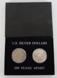 U.S. Silver Dollars 100 Years Apart includes 1892 O Morgan Dollar & 1992 American Silver Eagle 1 oz.
