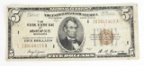 1929 $5 Federal Reserve Note - Minneapolis, Minnesota.