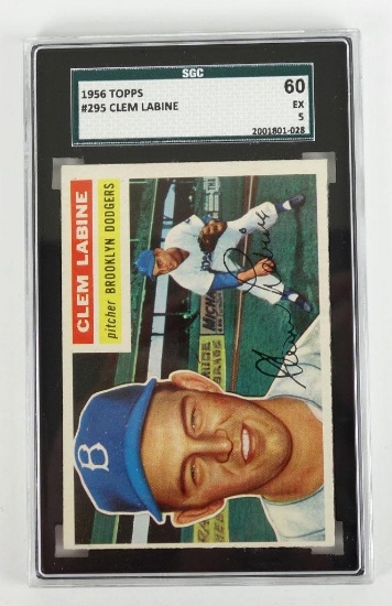 Clem Labine 1956 Topps 295 Baseball Card. SGC Certified EX 5.