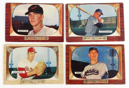 Lot of (4) 1955 Bowman Baseball Cards includes John Dixon 211, Curt Simmons 64, Billy Goodman 126