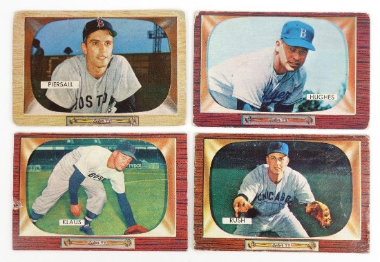 Lot of (4) 1955 Bowman Baseball Cards includes Bob Rush 182, Bill Klaus 150, Jim Hughes 156 & Jim