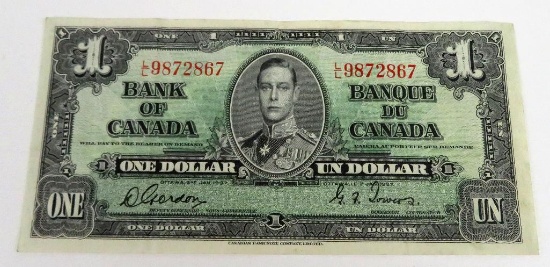 1937 Bank of Canada $1 Bank Note.