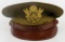 Original WWII U.S. Army Officer's Visor Service Cap / Hat with Brown Leather Brim & Hat Badge Size L