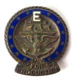 WWII Sterling Silver U.S. Navy E for Production Pin Enamel Blue.