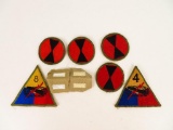 Lot of (8) WWII U.S. Army Patches includes 7th Infantry, 4 Armored & 8th Armored.