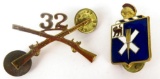Lot of (2) WWII 32nd Infantry Regiment Pin & Officer Collar Insignia.