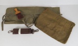 Lot of (4) WWII Military Items includes Cadet Whisk, Utility Apron and Bag & Unused Duffle Bag Strap