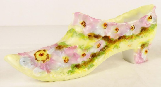 Antique Hand Painted Porcelain Shoe / Slipper approx 5".