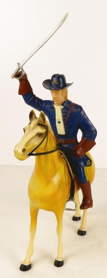 Vintage Hartland Plastics George Custer and his Horse Bugler Figures with Sword, Gun, Saddle.